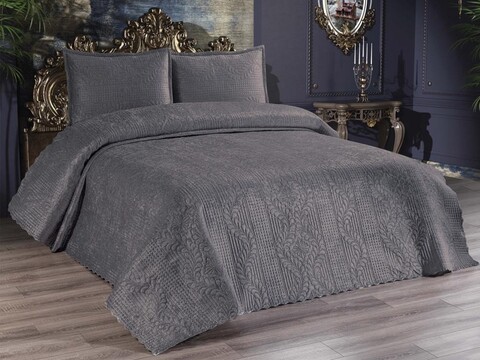 Set cuvertura de pat dubla 3 piese, Velica - Anthracite, Dowry World, Catifea