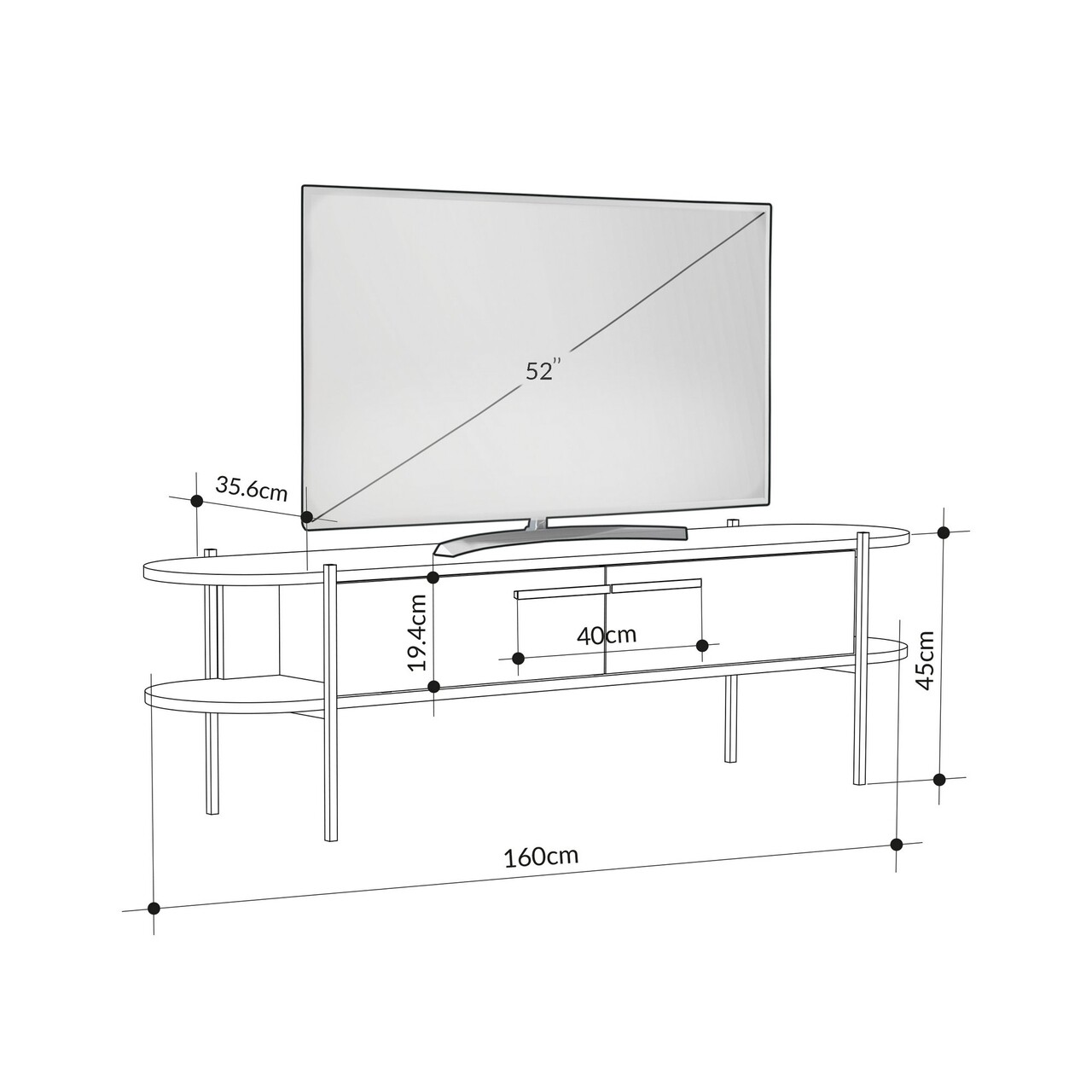 Comoda TV, Decortie, Otis, 160 X 45 X 35.6 Cm, Pal Melaminat, Mocha/alb