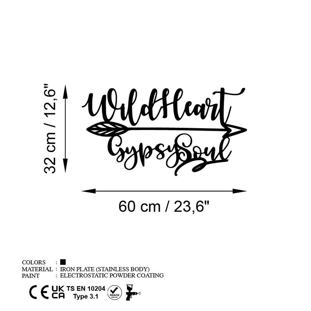 Decoratiune de perete, Wild Heart Gypsy Soul, Dimensiune: 60 x 32 cm , Negru — imaginea 6