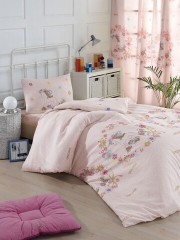 Lenjerie de pat pentru o persoana, 2 piese, 140x200 cm, amestec bumbac, Eponj Home, Unicornlar, roz
