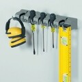 Suport de perete pentru maturi si mopuri, iDesign, 39.5x8.5x6.5 cm, plastic, gri