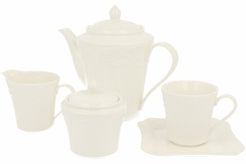 Serviciu pentru cafea 15 piese Ing, Duo, portelan, alb