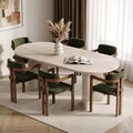 Set masa extensibila si scaune (7 piese), Nordure, Aleria 6, Travertin / Nuc / Verde