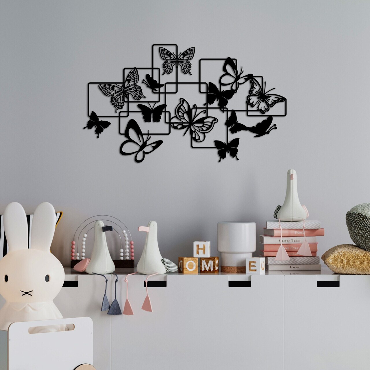 Decoratiune de perete, Butterflies, 70 x 40 cm, Negru — imaginea 3