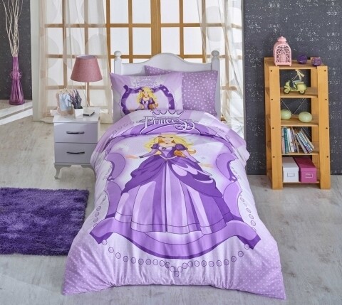 Lenjerie de pat pentru o persoana, 3 piese, 100% bumbac ranforce, hobby, princess lilac, multicolor