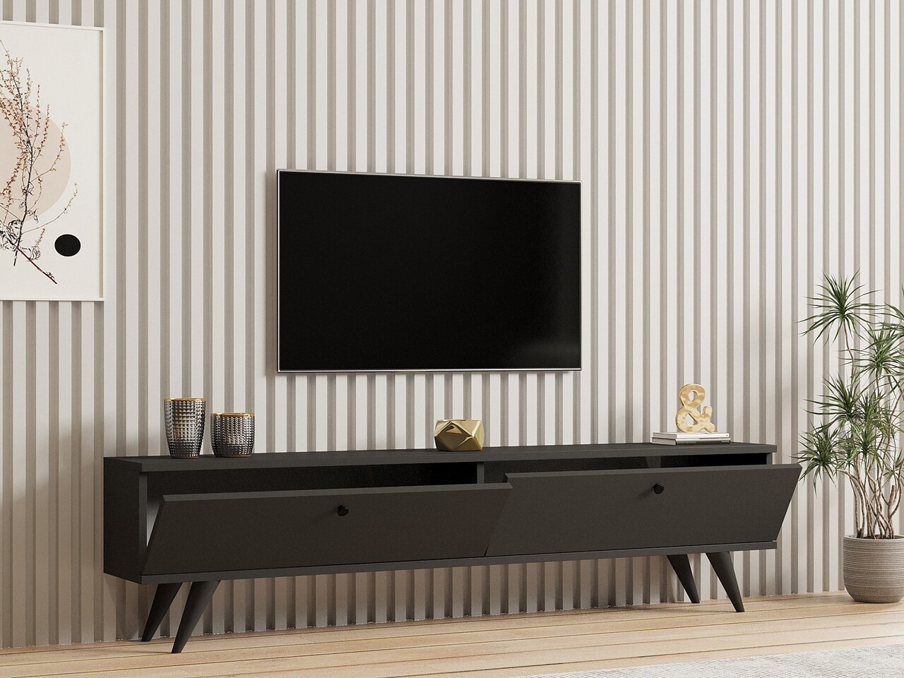 Comoda TV, Puqa Design, Paris, 160x40x25 cm, PAL, Antracit - 1 | YEO