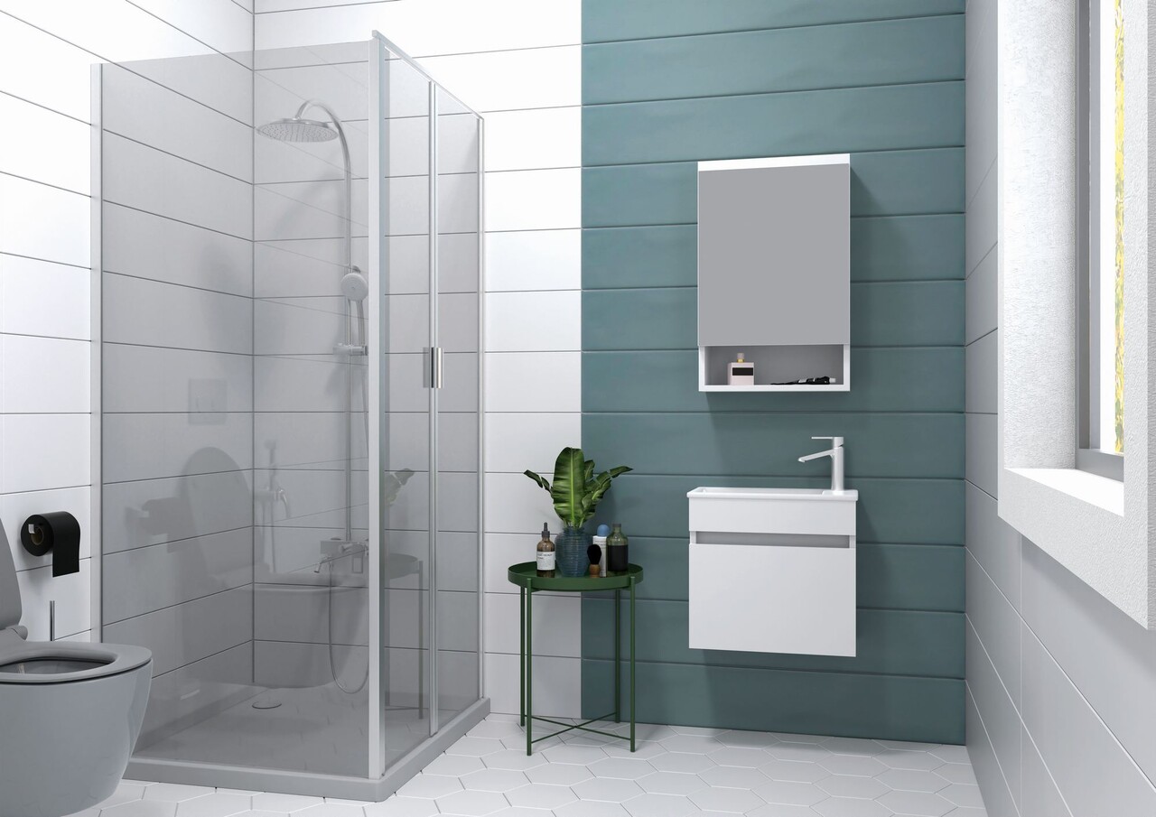 Set mobilier de baie (2 piese), Hanah Home, Pıccolo 50, Alb mat - view 2