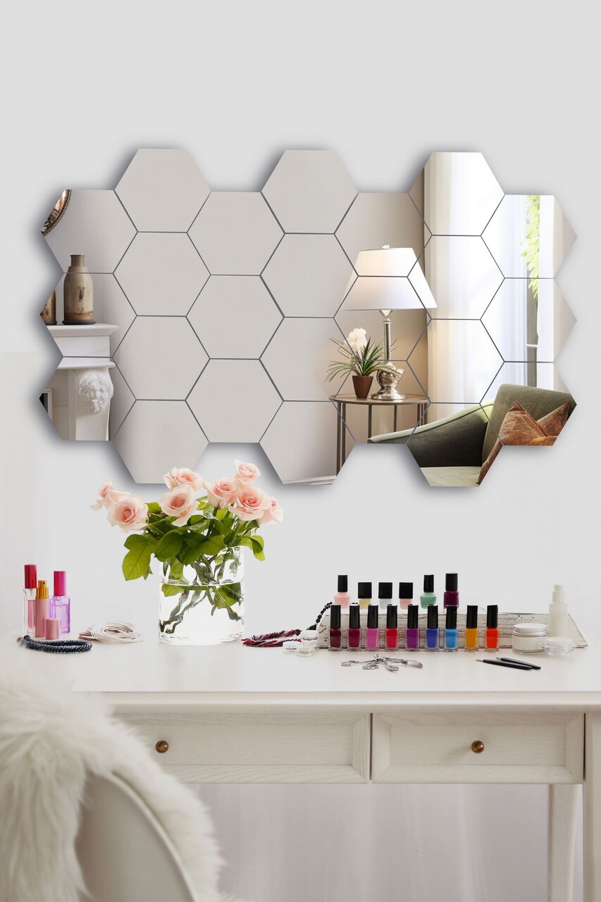 Oglinda decorativa, Mirrorland, Hexagon (20 Pieces), Argintiu - 2 | YEO