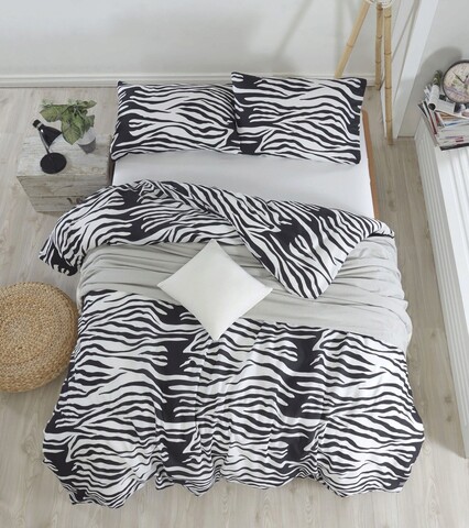 Lenjerie de pat pentru o persoana single xxl (de), 2 piese, zebracasa - black, white, acasă enlora, 65% bumbac/35% poliester