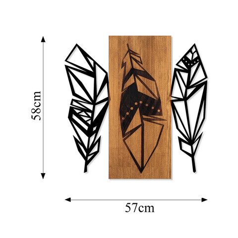 Decoratiune de perete, Leaves 2, 50% lemn/50% metal, Dimensiune: 58 x 59 cm, Nuc / Negru