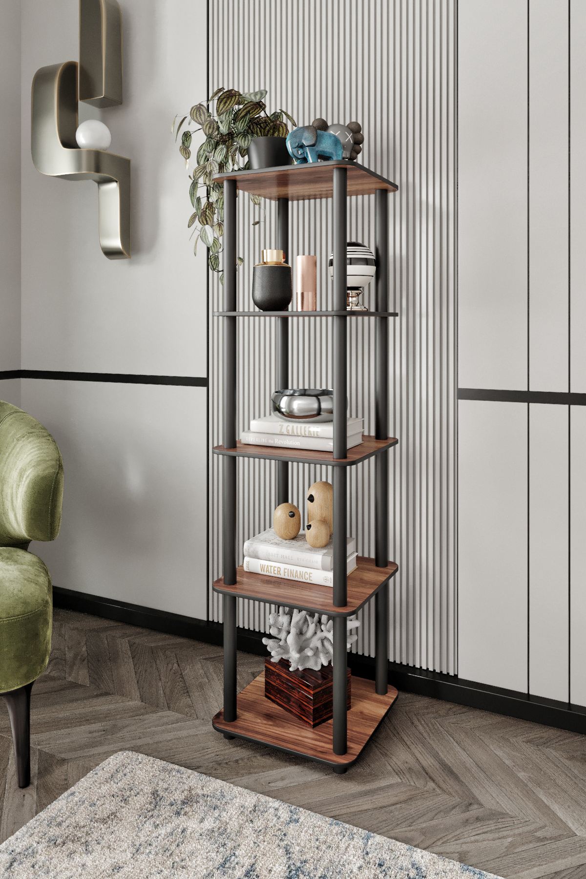 Corp biblioteca, Hanah Home, Bookcase 5 Tiers Square, 34x140x34 cm, MDF , Maro