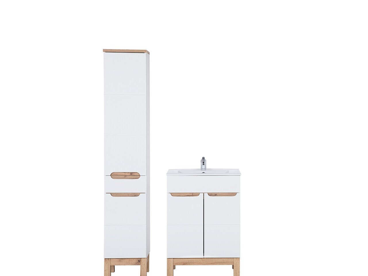 Set mobilier baie Bali White Lava 60 cm, dulap inalt si masca cu lavoar, Comad, MDF/PAL, alb - view 2
