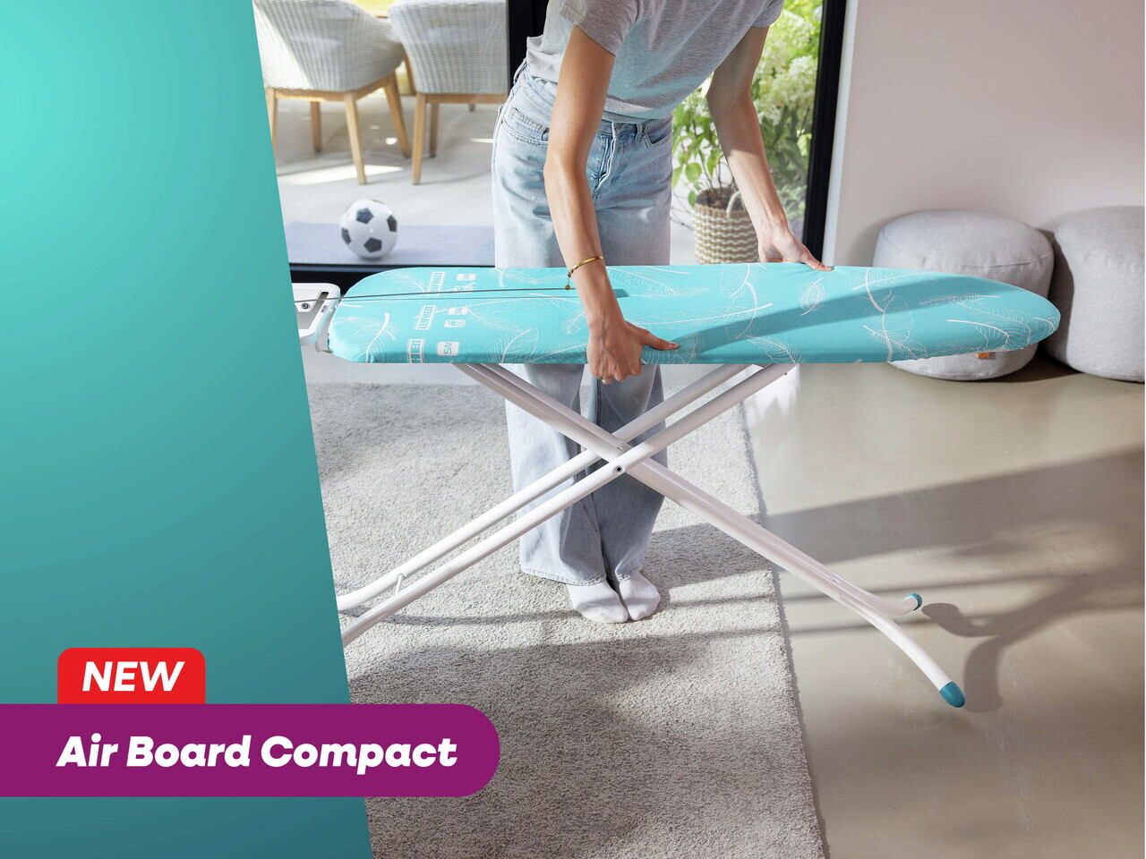 Masa de calcat, Leifheit, Air Board Compact M, 120x38 cm, turcoaz/alb — imaginea 5