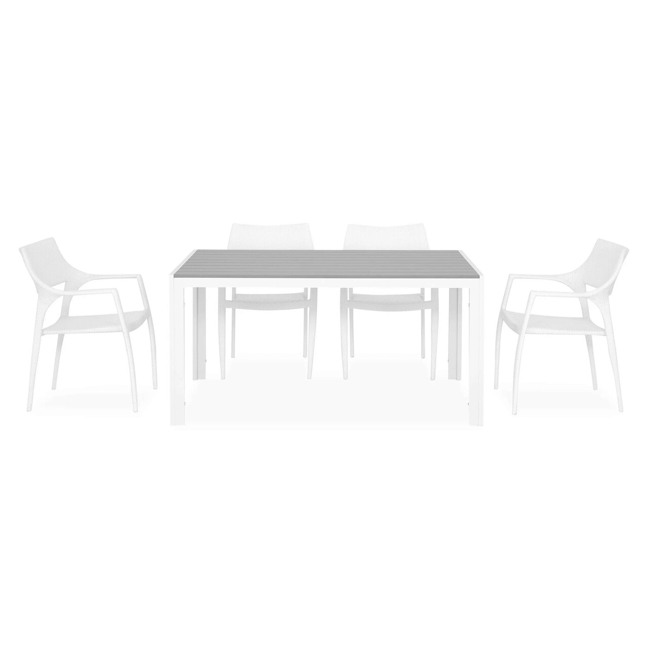 Set mobilier gradina/terasa Encore/Golf, 5 piese, 150x90x74 cm/62x56x84.5 cm, aluminiu, alb/gri