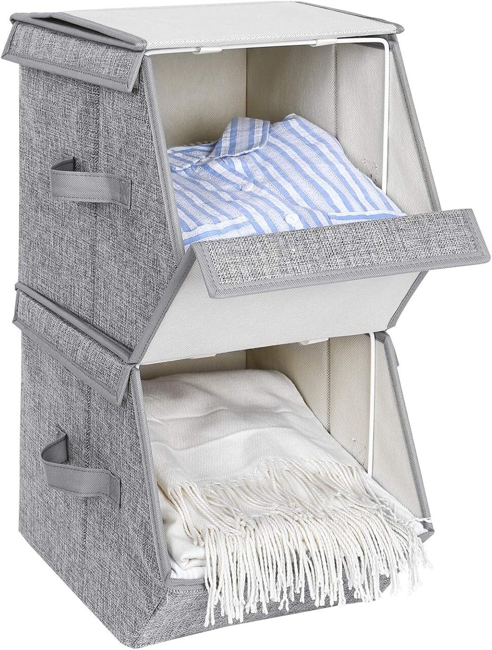 Set 3 cutii depozitare Songmics, 25x35x25 cm/50x35x25 cm, textil cu aspect de in/fier, stivuibile, max 10 kg,  gri - view 6