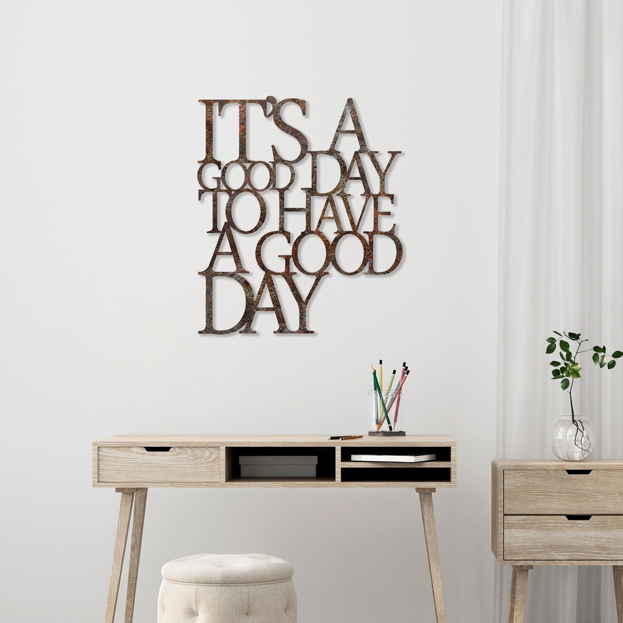 Decoratiune de perete, Rusty Have a Good Day, Dimensiune: 70 x 61 cm, Maro antichizat - view 3