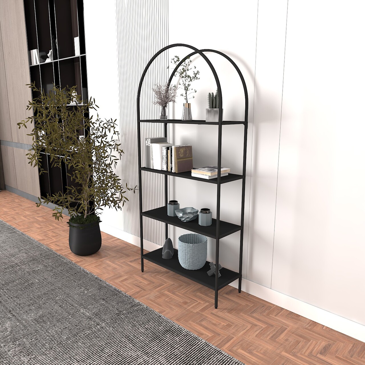 Corp biblioteca, Caliente, Mona, 80x175x30 cm, STICLA CALITA TRANSPARA, Negru - 1 | YEO