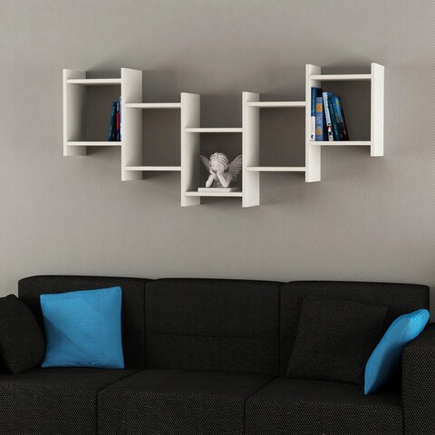 Raft de perete, decortie, bat, 151x64x20 cm, alb
