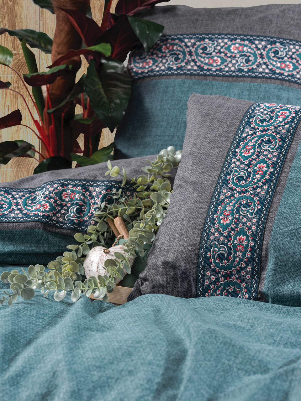 Lenjerie de pat pentru o persoana, Erna - Petrol Blue, Cotton Box, Bumbac Ranforce