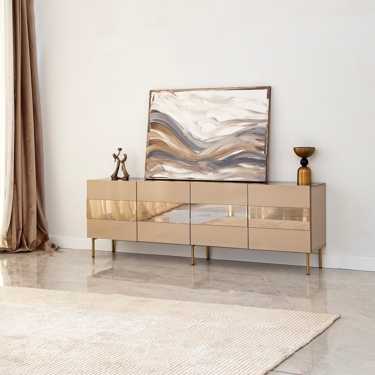 Comoda TV, Neostill, Leon, 180x59x35 cm, MDF , Bronz / Aur - 2 | YEO