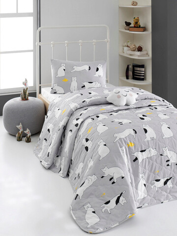Cuvertura matlasata single xxl (de), 155x200 cm, liana - grey, mijolnir, bumbac ranforce
