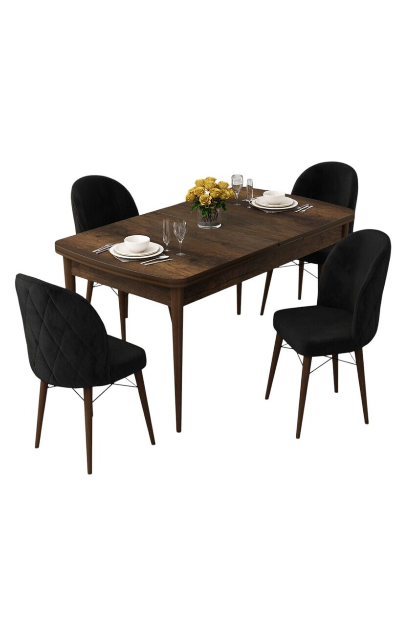 Set masa extensibila si scaune (5 piese), Hanah Home, Rut, Model baroc din lemn / Negru — imaginea 2