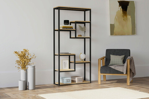 Corp biblioteca, puqa design, emina, 85x182x29 cm, pal, safir / negru