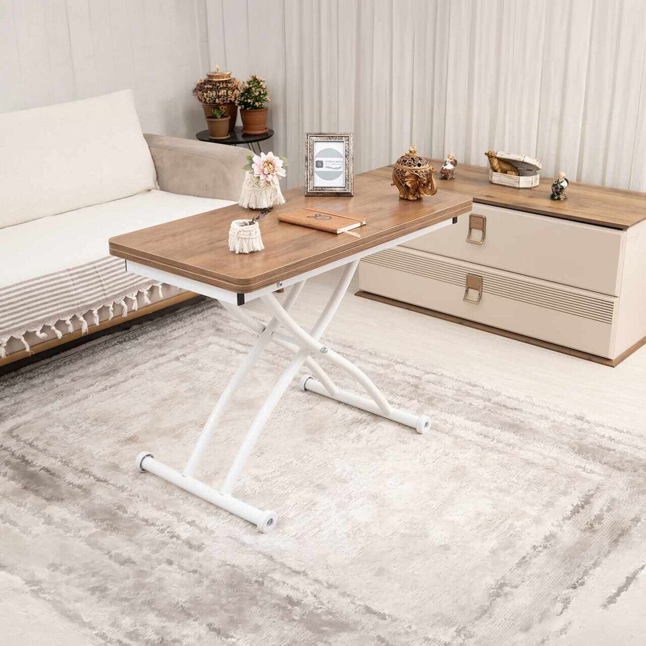 Masuta de cafea, Hanah Home, Mini Juppo Ext, MDF, Nuc/Alb — imaginea 2