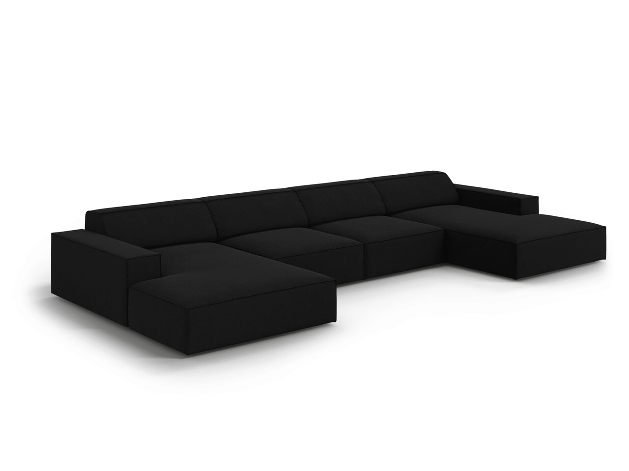 Canapea panoramica 6 locuri, Jodie, Micadoni Home, BL, 364x166x70 cm, catifea, negru - 1 | YEO