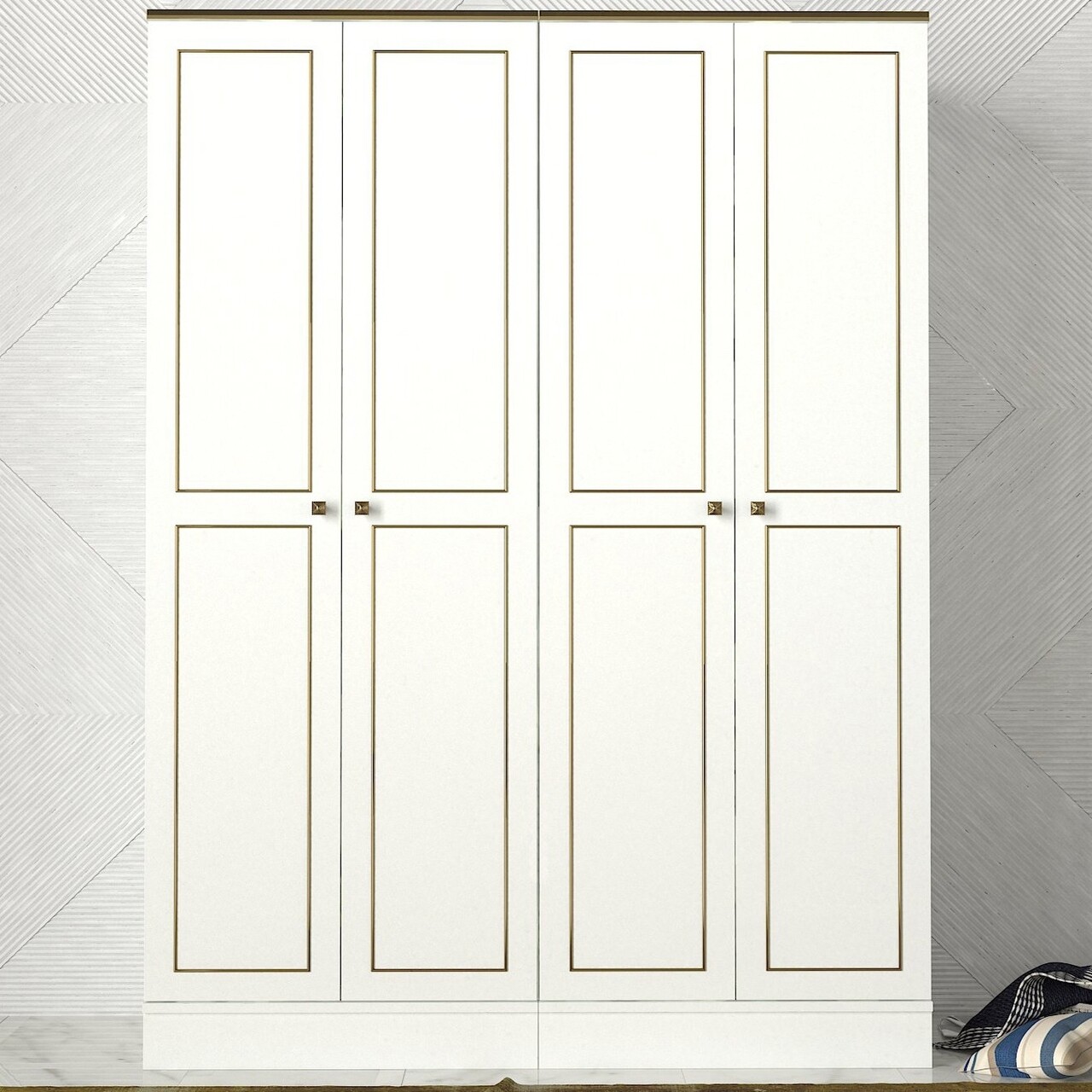 Dulap Pentru Haine Ravenna 4 Kapili White, Talon, 140 X 47.2 X 194 Cm, Alb/auriu