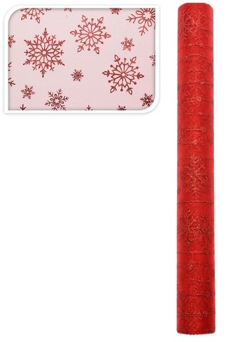 Decoratiune Glitter snowflake, 36.5×200 cm, poliamida, rosu