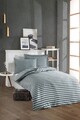 Lenjerie de pat pentru o persoana 2 piese, Water Yollu Saten - Green, EnLora Home, 70% bumbac/30% poliester