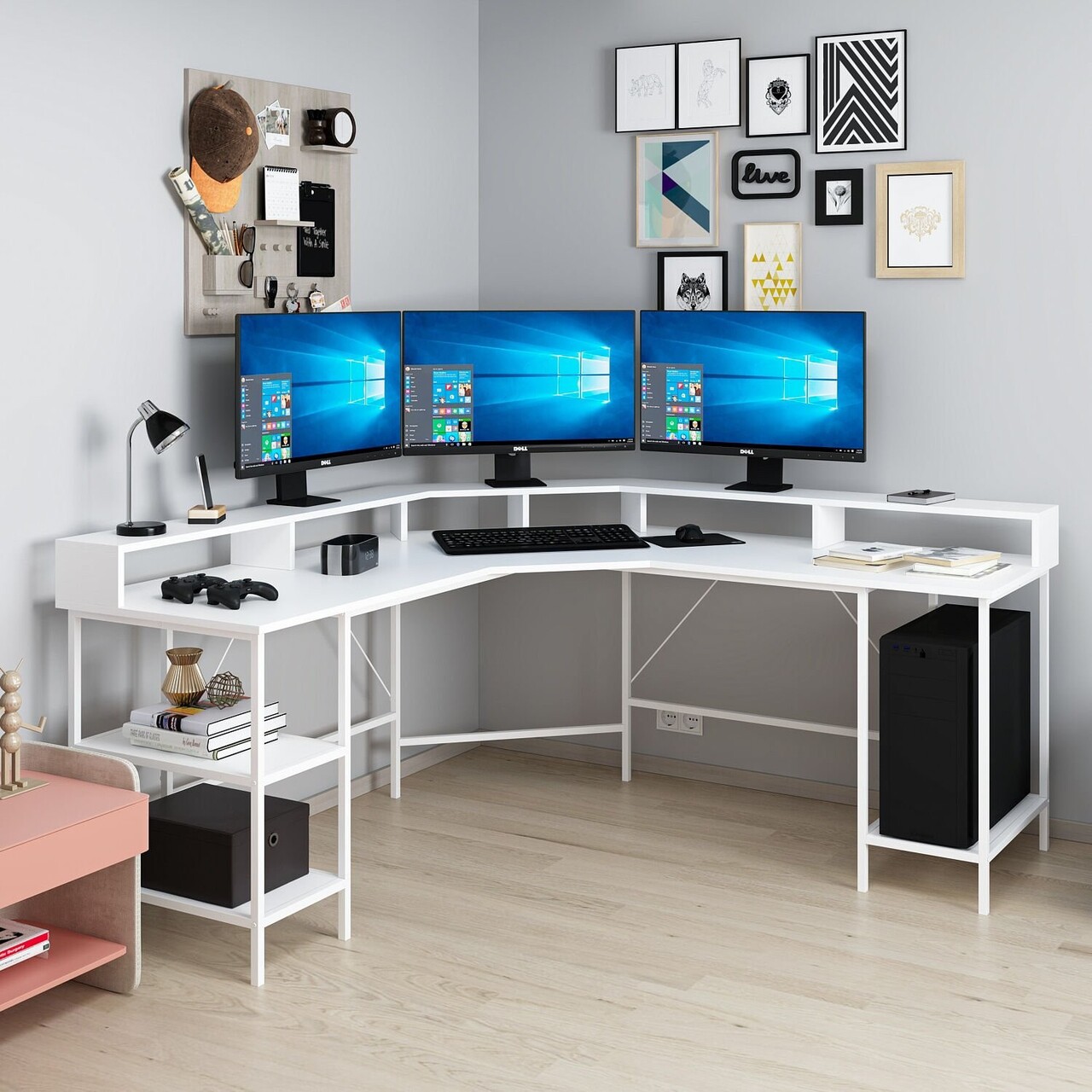 Birou, Minerva, Power Raflı L, 180x90x60 cm, PAL, Alb - 2 | YEO