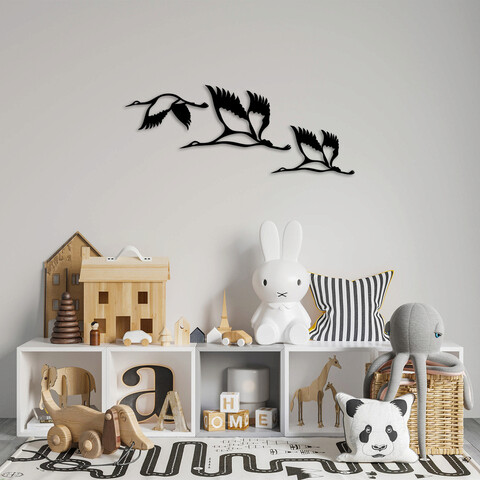 Decoratiune de perete, storks, metal, 29 x 12 cm, negru