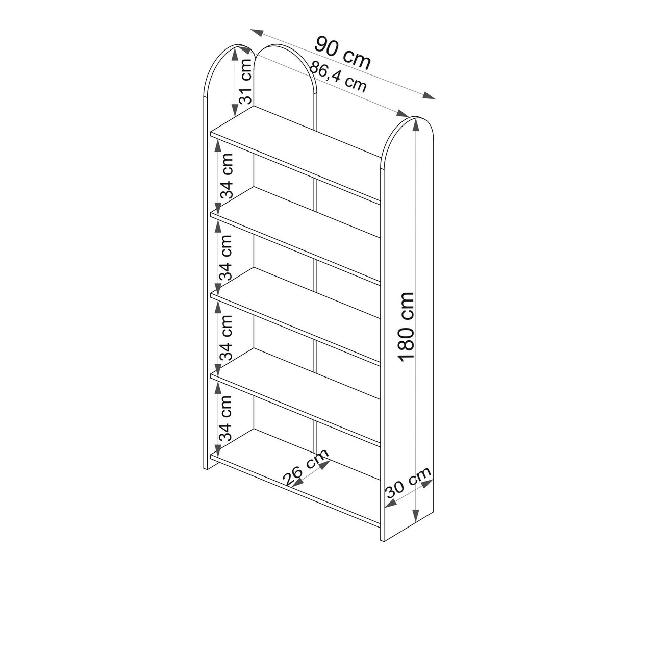 Corp biblioteca, Arnetti, Mindy, 90x30x180 cm, PAL, Safir / Alb