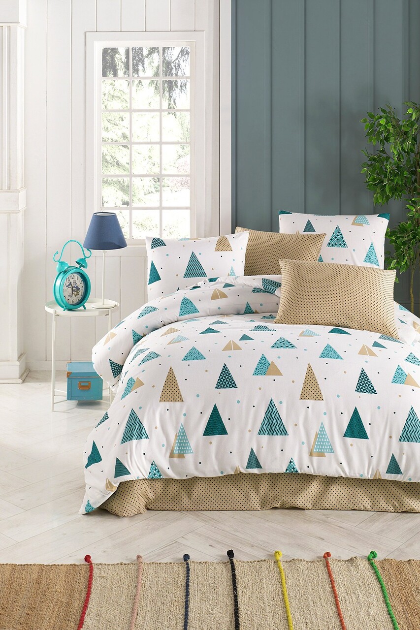 Lenjerie de pat dubla, Puantiye Fitted, Tabu Home, 65% bumbac/35% poliester