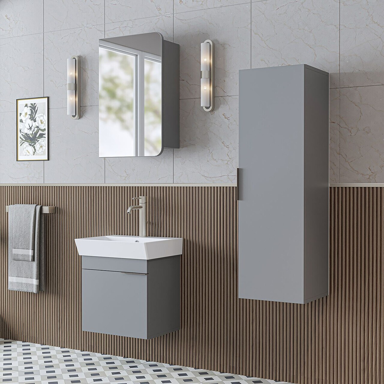 Set Dulap de Baie cu Chiuvetă și Oglindă (3 Piese), Hanah Home, 2931, PAL MELAMINAT, Frasin — imaginea 2