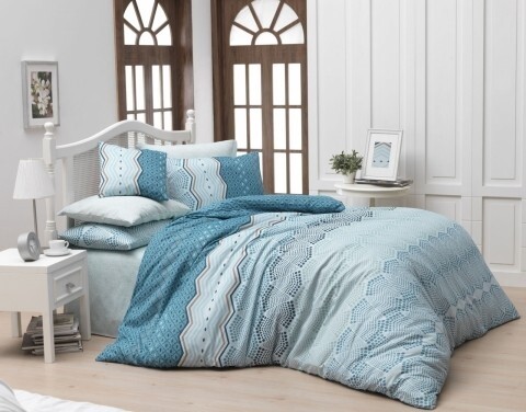 Lenjerie de pat dubla, 4 piese, amestec bumbac, nazenin home, soho, albastru