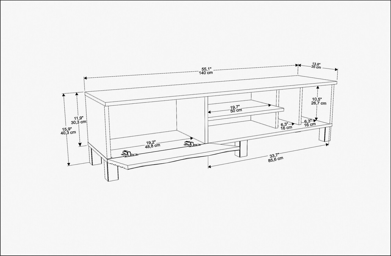 Comoda TV, Retricy, Olyo, 140x35x40.3 cm, PAL, Safir / Alb