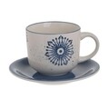 Set 6 cesti cu farfurie pentru ceai Tea, InArt, 350 ml, gresie, albastru