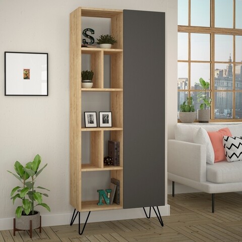 Biblioteca, Decortie, Jedda 855DTE3738, 79 x 190 x 32 cm, pal melaminat, stejar/antracit 190