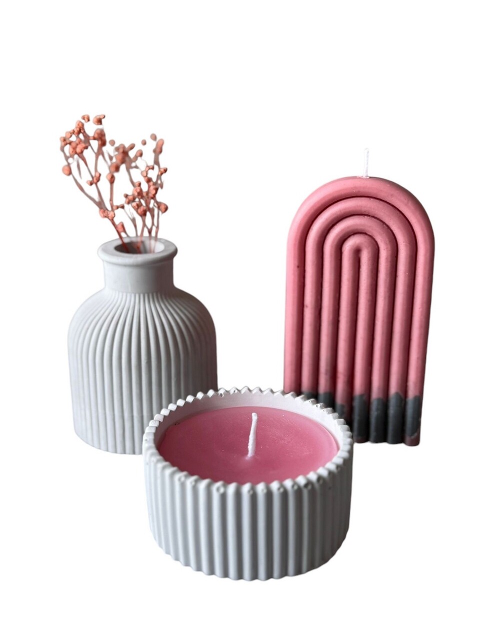 Set de lumanari, Glamour Candle 14ST, Beton, Rosu/Alb