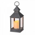Felinar cu lumanare LED, plastic, 10.5 x 24 cm, gri
