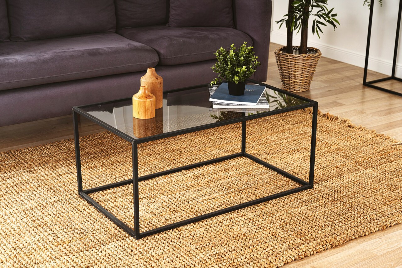 Masuta de cafea, Caliente, Lizbon, 90x40x50 cm, STICLA FUMAT, Negru - 1 | YEO