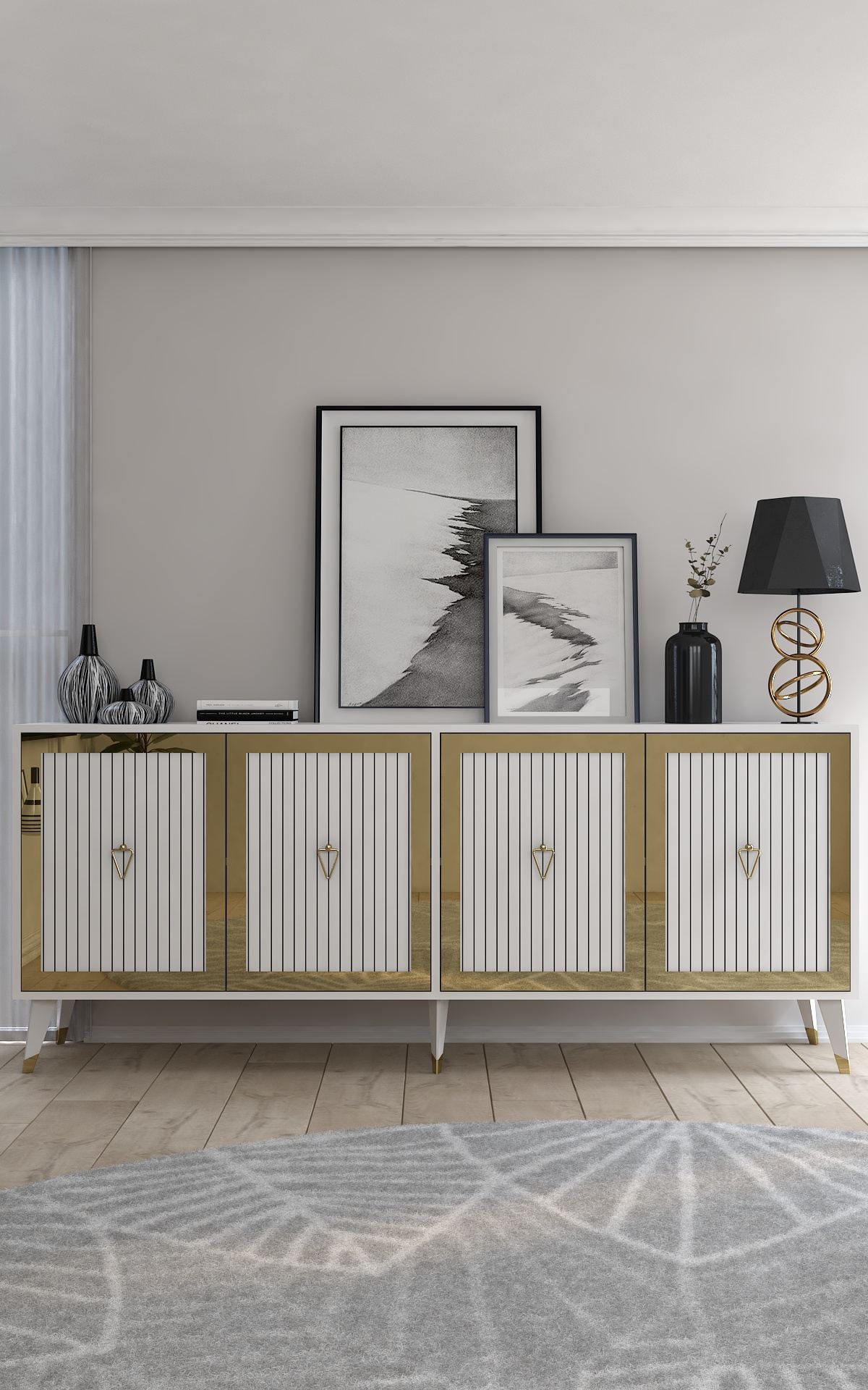 Consola, Hanah Home, Benner, 180x78.6x35 cm, PAL , Alb/Auriu