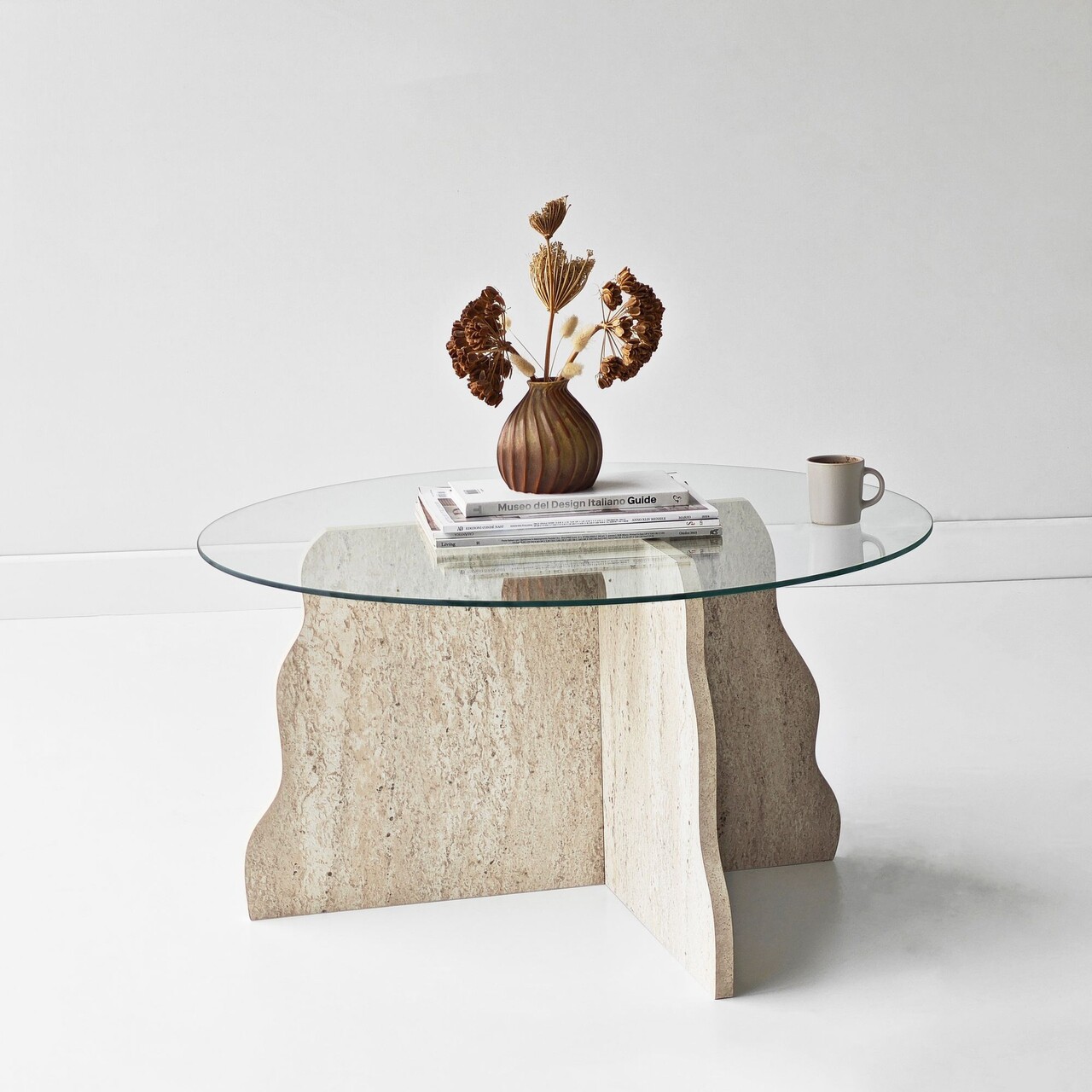 Masuta de cafea, Hanah Home, Butterfly, 75x40x75 cm, Travertin / Transparent - view 5
