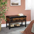 Bancheta cu pantofar si sezut tapitat, Vasagle, 70x30x45 cm, PAL/otel/piele ecologica, maro rustic