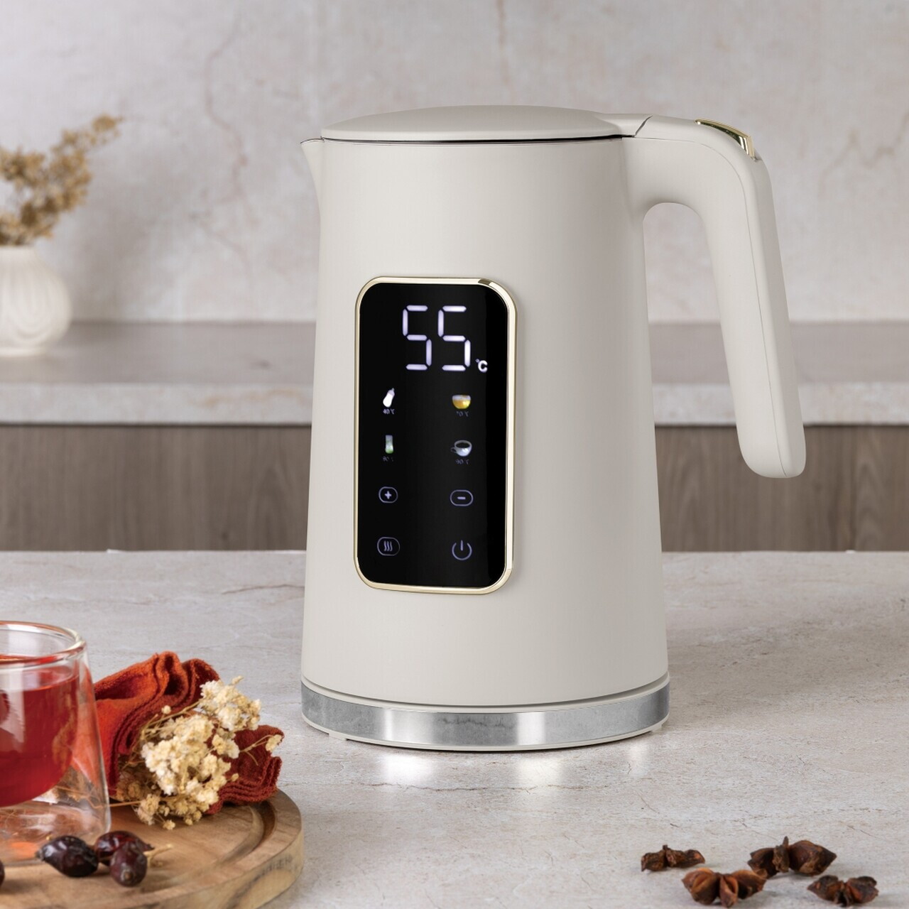 Ceainic electric digital Berlinger Haus, Sahara, 1.7 L, plastic/inox, crem mat - imagine 2