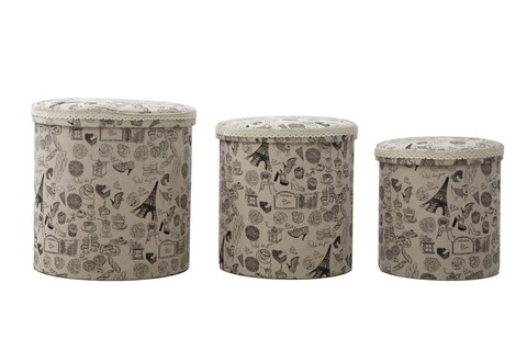 Set 3 cutii pentru depozitare paris, mauro ferretti, 44x44 - 38x38 - 34x34 cm, bumbac, multicolor