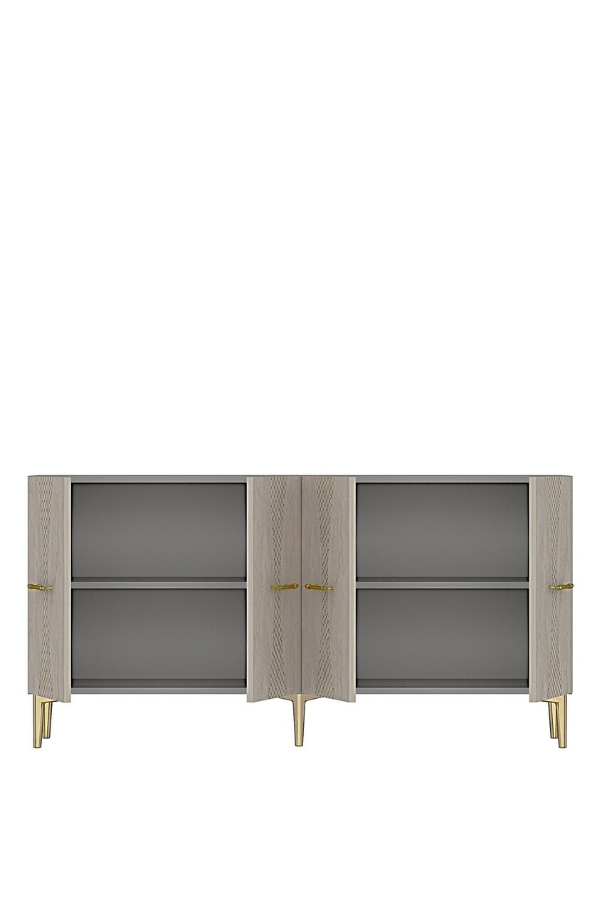 Consola, Hanah Home, Slim 150, 150x75x32 cm, White / Travertine / Gold — imaginea 7